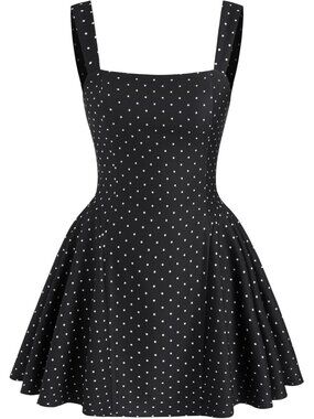 Womens Polka Dot Going Out Dress Cute Summer Date Night Square Neck Sleeveless M